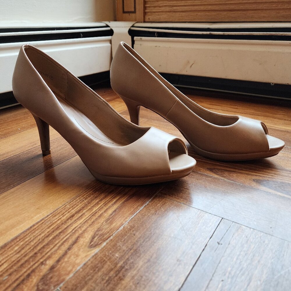 Dream Pairs Beige Leather Open Toe High Heels Size 11 - Picture 10 of 16